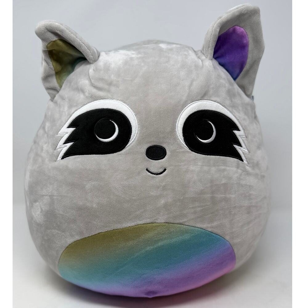Kellytoy Squishmallow Plush Max the Rainbow Racoon Gray & Black 14"